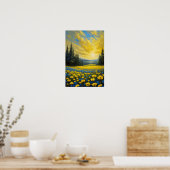 Sommerglühen, goldener Himmel über einer Wiese Poster (Küche)