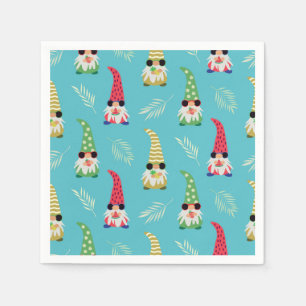 Sommergnome, die Früchte auf blauem Muster halten  Serviette