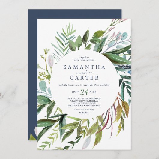 Sommergrün in einer Hochzeitsfeier Einladung (Vorne/Hinten)