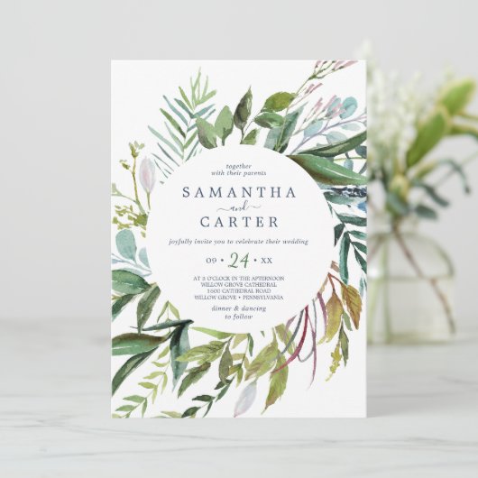 Sommergrün Lässig Hochzeitseinladung Einladung (Stehend Vorderseite)