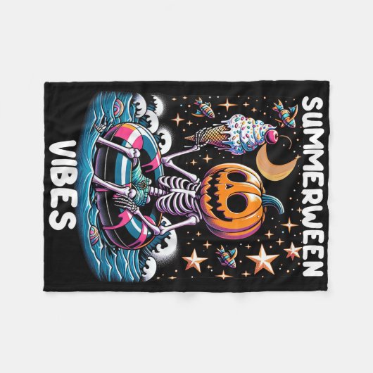 SommerHalloween Funny Skeletter Eiscreme Fleecedecke (Vorderseite (Horizontal))