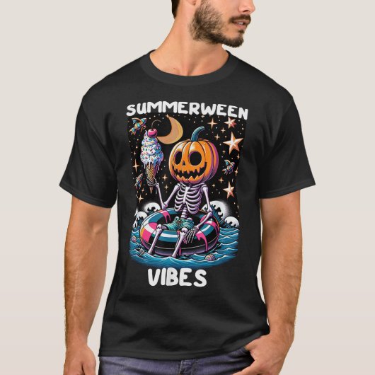SommerHalloween Funny Skeletter Eiscreme T-Shirt (Vorderseite)