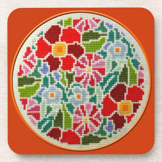 Sommerhandbestickte Rundschmuck von Erinnerungen Getränkeuntersetzer (Vorderseite)