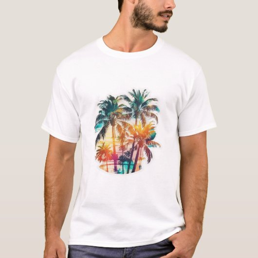 Sommerhäuser mit Palmen am Strand T-Shirt (Vorderseite)