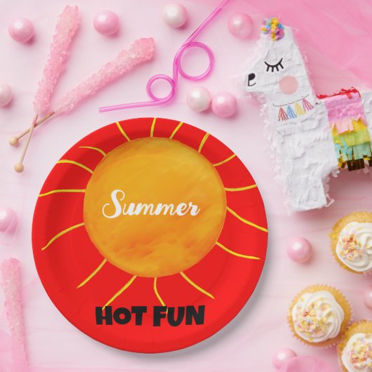 Sommerheißer Spaß Gelbe Orange Sonne Pappteller (Party)