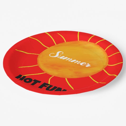 Sommerheißer Spaß Gelbe Orange Sonne Pappteller (Schrägansicht)