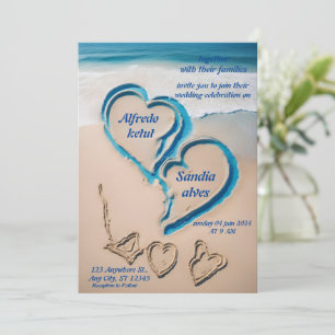 Sommerherzen Strand Blau Hochzeit Einladung