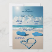 Sommerherzen Strand Blau Hochzeit Einladung (Vorderseite)