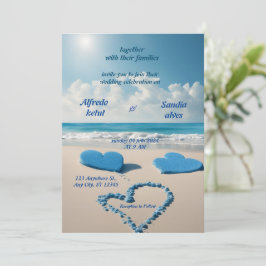 Sommerherzen Strand Blau Hochzeit Einladung