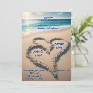 Sommerherzen Strand Blau Hochzeit Einladung