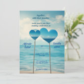 Sommerherzen Strand Blau Hochzeit Einladung (Stehend Vorderseite)