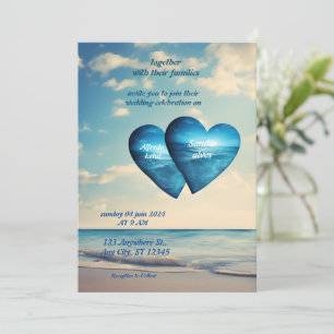 Sommerherzen Strand Blau Hochzeit Einladung