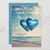 Sommerherzen Strand Blau Hochzeit Einladung (Vorne/Hinten)