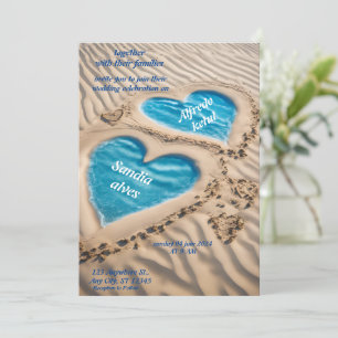 Sommerherzen Strand Ozean Blaue Hochzeit  Einladung