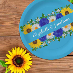 Sommerhimmel Blaue Blumen Hochzeit Pappteller