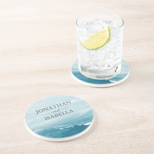 Sommerhochzeit am Ozean des blauen Meerwassers Getränkeuntersetzer (Seite)