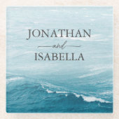 Sommerhochzeit am Ozean des blauen Meerwassers Glasuntersetzer (Vorderseite)