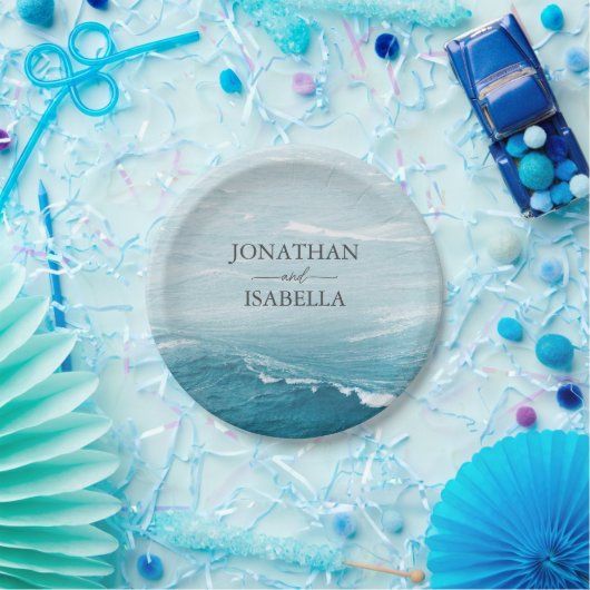 Sommerhochzeit am Ozean des blauen Meerwassers Pappteller (Party)