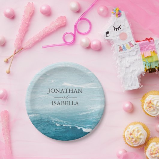 Sommerhochzeit am Ozean des blauen Meerwassers Pappteller (Party)