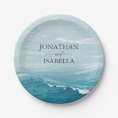 Sommerhochzeit am Ozean des blauen Meerwassers Pappteller (Vorderseite)
