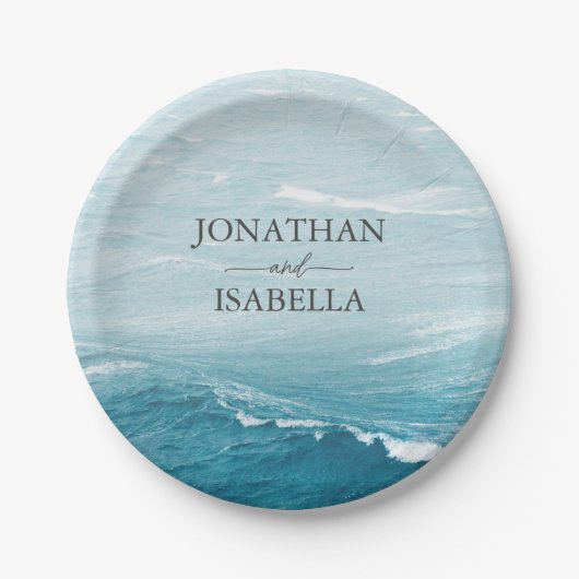 Sommerhochzeit am Ozean des blauen Meerwassers Pappteller (Vorderseite)