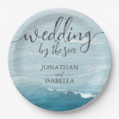 Sommerhochzeit am Ozean des blauen Meerwassers Pappteller (Vorderseite)