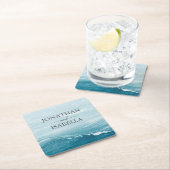 Sommerhochzeit am Ozean des blauen Meerwassers Rechteckiger Pappuntersetzer (Vor Ort)