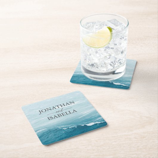 Sommerhochzeit am Ozean des blauen Meerwassers Rechteckiger Pappuntersetzer (Vor Ort)