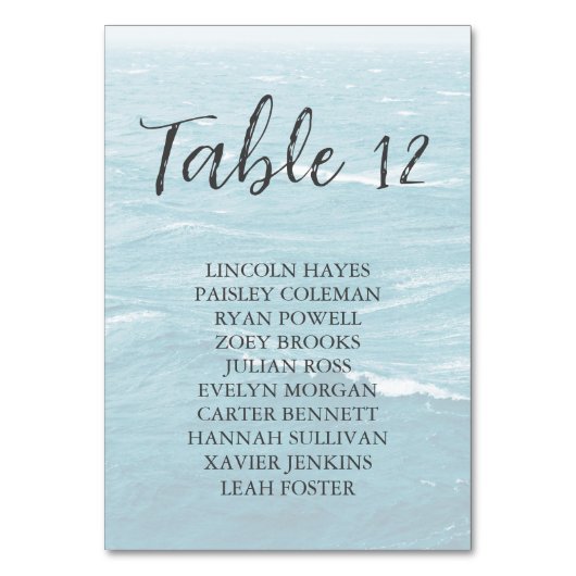 Sommerhochzeit am Ozean des blauen Meerwassers Tischnummer (Rückseite)
