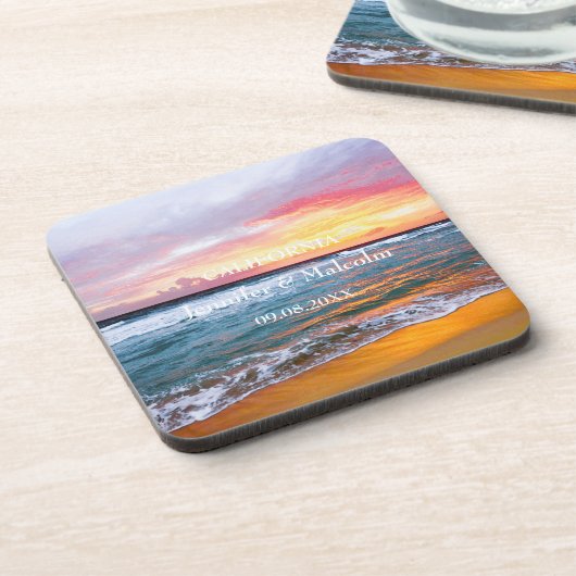 Sommerhochzeit am tropischen Strand Getränkeuntersetzer (Linke Seite)