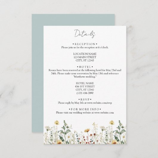 Sommerhochzeit in der Wildblume Begleitkarte (Vorne/Hinten)