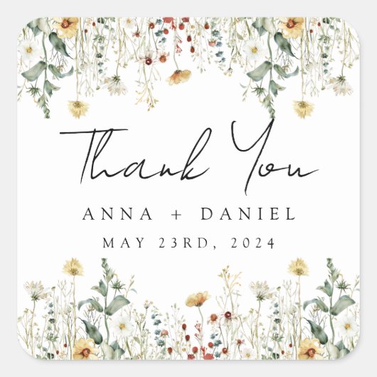Sommerhochzeit in der Wildblume Quadratischer Aufkleber (Vorderseite)