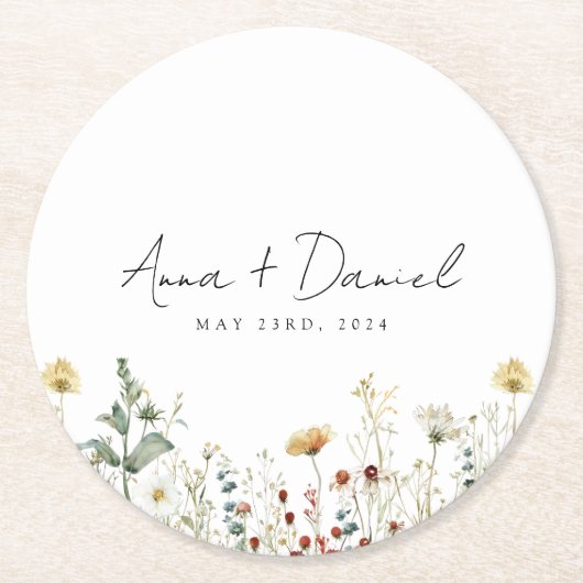 Sommerhochzeit in der Wildblume Runder Pappuntersetzer (Vorderseite)
