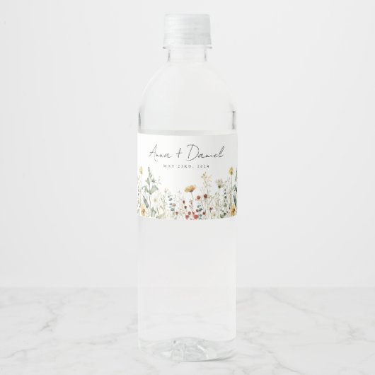 Sommerhochzeit in der Wildblume Wasserflaschenetikett (Vorderseite)