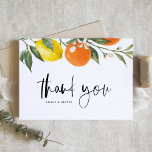Sommerhochzeit in Orange und Lemon Dankeskarte<br><div class="desc">Zeigen Sie Ihre Dankbarkeit auf eine frische, lustige Art und Weise mit dieser individuell gestaltbaren Hochzeitskarte mit einem spielerischen Aquarelldesign aus Zitronen und Orangen. Egal, ob Sie sich bei den Gästen für ihre Liebe, Geschenke oder gute Wünsche bedanken, diese Karte fügt Ihrer Nachricht eine sonnige, persönliche Touch hinzu. Sie können...</div>