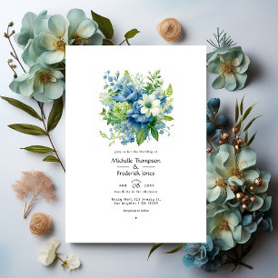 Sommerhochzeit mit Blauer und Grüner Flora Einladung