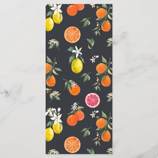 Sommerhochzeit mit botanischen Zitronen und Orange Menükarte (Rückseite)