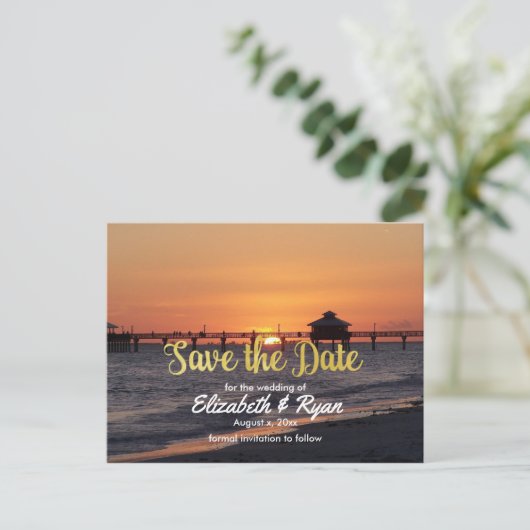 Sommerhochzeit, Save the Date, Strand, Custom Ankündigungspostkarte (Stehend Vorderseite)
