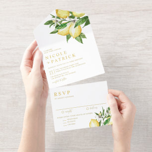 Sommerhochzeit von Wasserfarben Lemon All-in-One-Einladung