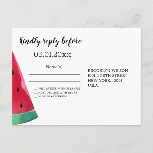 Sommerhochzeiten RSVP Postkarten mit Watermelon (Rückseite)