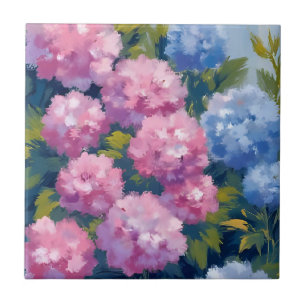 Sommerhortensien Rosa und blaue Küstenblumen Fliese