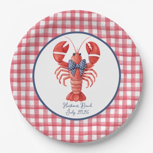 Sommerhummer, Gingham, 4. Juli Pappteller (Vorderseite)