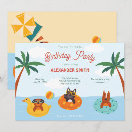 Sommerhunde am Strand Geburtstag Einladung