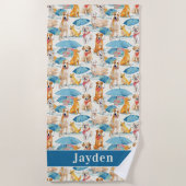 Sommerhunde Personalisiertes farbiges Muster Strandtuch (Vorderseite)