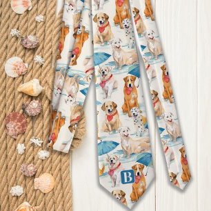 Sommerhunde Personalisiertes Monogramm Muster Krawatte