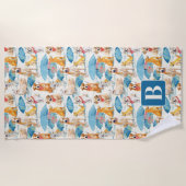 Sommerhunde Personalisiertes Monogramm Muster Strandtuch (Vorderseite)
