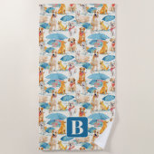 Sommerhunde Personalisiertes Monogramm Muster Strandtuch (Vorderseite)