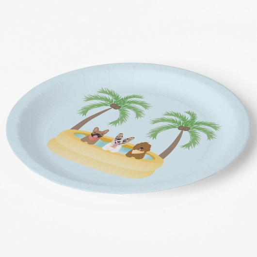 Sommerhunde Schwimmbad Pappteller (Schrägansicht)