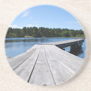 Sommeridyll auf einem einsamen schwedischen Fjord Sandstein Untersetzer
