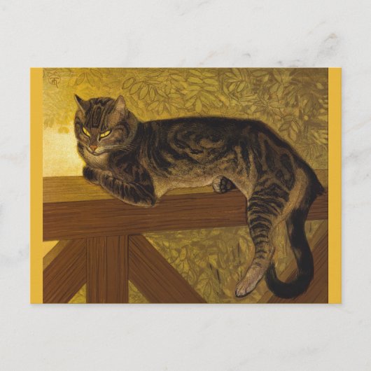 Sommerkatze auf Balustrade Vintag Art Postkarte (Vorderseite)